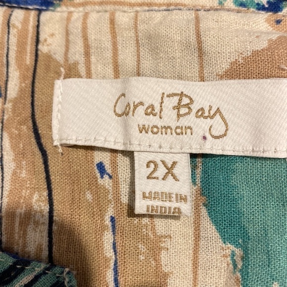 D womens Coral Bay casual roll tab sleeves button up plus size shirt 2X - Picture 4 of 4